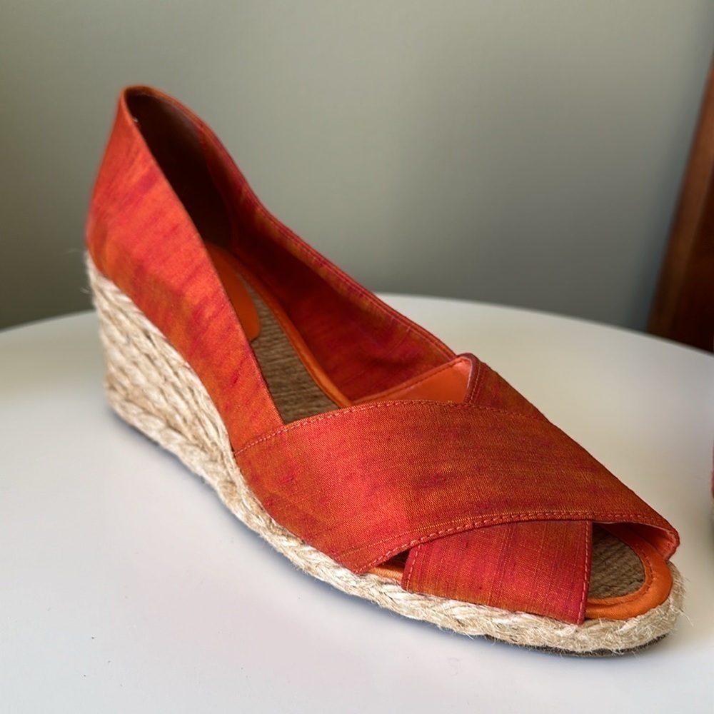Lauren Ralph Lauren Silk Open Toe Espadrille Iridescent Orange & Gold Size 8.5